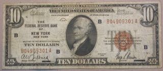 1929 $10 National Brown Seal Note Federal Reserve Bank York Ny Currency 3 photo