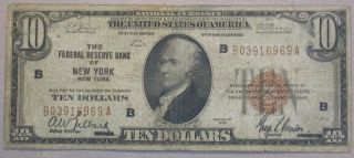 1929 $10 National Brown Seal Note Federal Reserve Bank York Ny Currency 6 photo