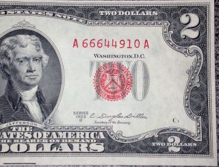 1953b $2 Red Seal Federal Reserve Us Two Dollar Note 3rd Print Shift Error 111 photo
