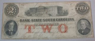 1860 $2 Dollar Obsolete Bank Note South Carolina Money Pre Civil War Currency 2 photo