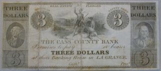 1800 S $3 Obsolete Cass County La Grange Michigan Three Dollar Note Currency 3 photo