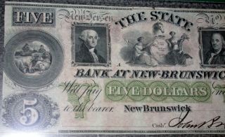 1860 S Ch Au $5 Brunswick Jersey Obsolete Five Dollar Note Pmg Certified photo