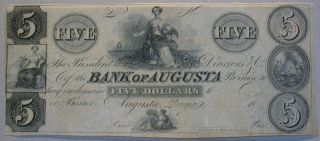 1860 S Ch Au $5 Bank Of Augusta Georgia Obsolete Five Dollar Note 3 photo