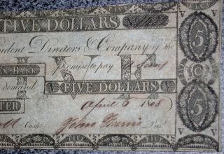 1808 Rare Obsolete $5 President & Director Co.  Gloucester Rhode Island Bank Note photo