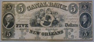 $5 Cu + Obsolete Orleans Canal Bank Louisiana Sharp George Washington 4 photo