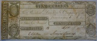 1806 Rare Obsolete $10 President & Director Pittsfield Massachusetts Bank Note photo