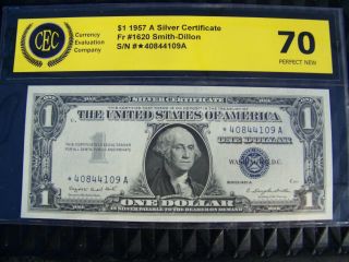 Silver Certificate 1 Dollar Star Note 1957a Fr1620 Cec Certified Perfect 70 photo