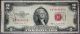 1953b $2 Red Seal Federal Reserve Us Two Dollar Note 3rd Print Shift Error 113 Paper Money: US photo 2