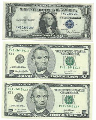 One Dollar 1935 - D Blue Seal 2 - Five ' S Green 2003 - A photo