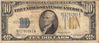 1934 - A $10.  00 Silver Certificate North Africa Yellow Seal Very Fine photo