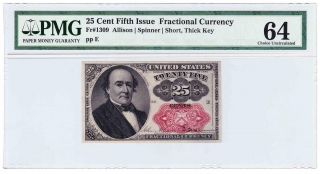 Pmg Fr1309 Fifth Issue 25 Cent Fractional Currency Choice Uncirculated 64 photo