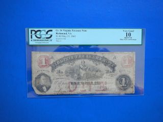Civil War Confederate 1862 1 Dollar Bill Pcgs Virginia Treasury Paper Money Note photo