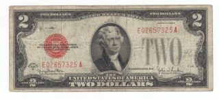 1928g Red Seal $2.  00 Jefferson Note,  Two Dollar Bill E02657325a Old Paper Money photo
