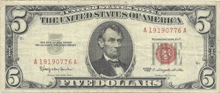 1963 $5.  00 United States Note Red Seal photo
