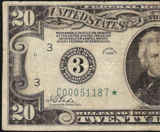 1928 $20 Dollar Bill Star Numerical Frn Federal Reserve Note Gold Clause Pcgs photo
