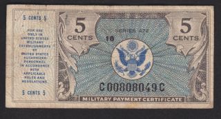 Military Payment Certificate 5 Cents Series 472 Note Mpc 1948 M15 Vg photo