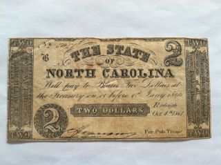 $2 The State Of North Carolina Obsolete Bank Note photo
