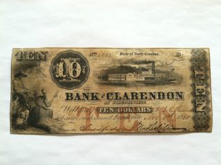 1855 $10 The Bank Of Clarendon North Carolina Obsolete Bank Note photo