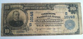 1902 $10 The Groos National Bank San Antonio Texas Large Size photo