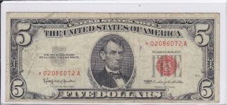 F - Vf 1963 Red Seal $5.  00 Star Us Note Cash Old Rare U$ Money Vintage Currency photo