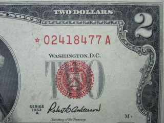 Series 1953a $2 Star Note Red Seal Two Dollar $2 Legal Tender Us Deuce Money photo