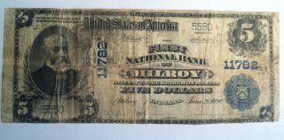 1902 $5 First National Bank Milroy Indiana Large Size Ch 11782 photo