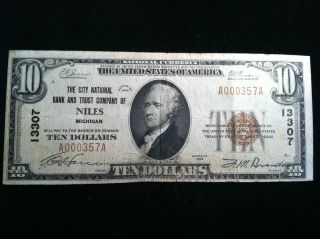 1929 $10 The City National Bank And Trust Company Of Niles Mi Small Size photo