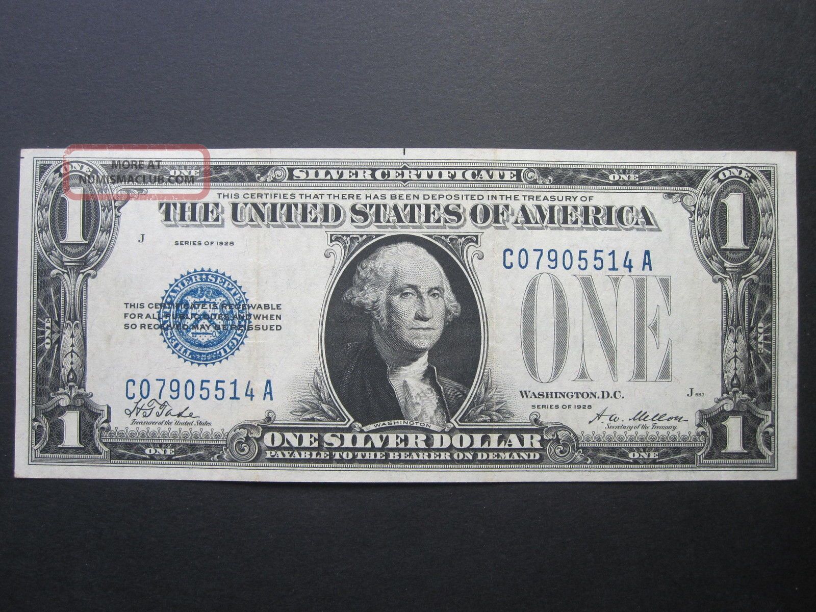 1928 $1 Silver Certificate Funny Back C A Block Blue Seal Us Money