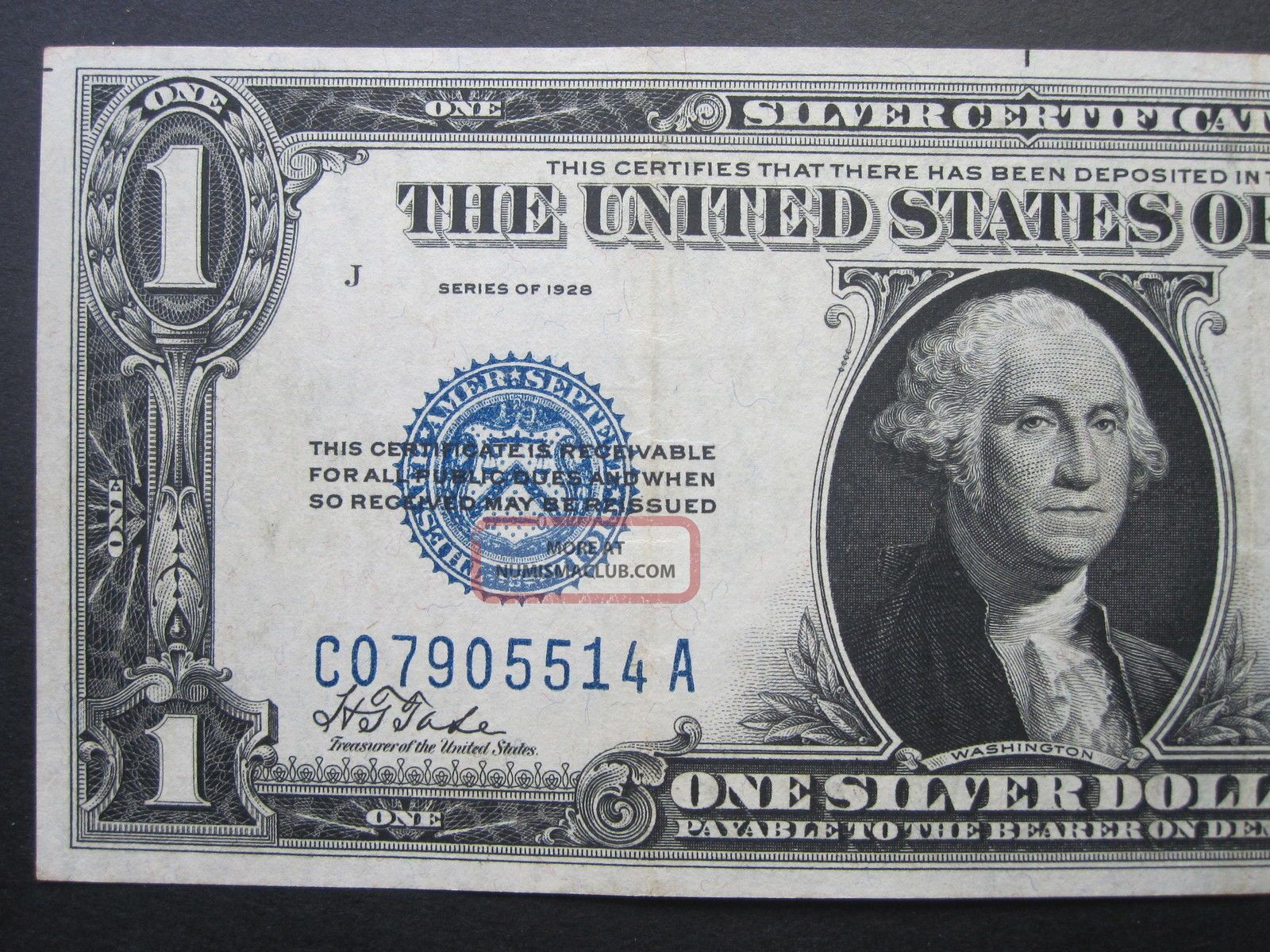1928 $1 Silver Certificate Funny Back C A Block Blue Seal Us Money