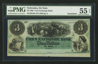 The Corn Exchange Bank $3 - De Soto,  Nebraska - Pmg Choice Uncirculated 55epq photo