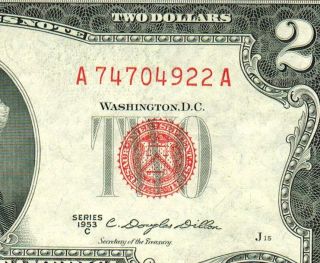 $2 1953 C Dollar Red Seal (choice Almost Uncirculated) More Currency 4 photo