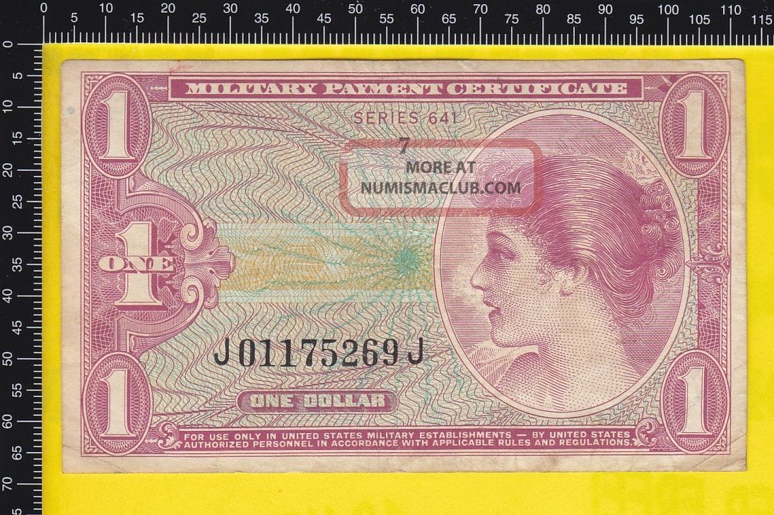 Military Payment Certificate 1 Dollar Series 641 Note Mpc 1965 Vf  