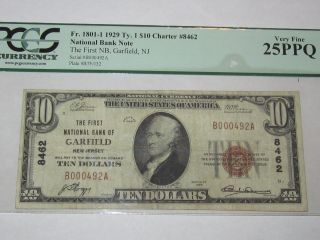 $10 1929 Garfield Jersey Nj National Currency Bank Note Bill Ch.  8462 Vf+ photo