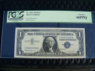 (2) 1957 B Consecutive Silver Certificates $1 Pcgs Certified 66ppq Gem photo