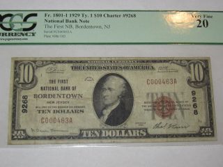 $10 1929 Bordentown Jersey Nj National Currency Bank Note Bill Ch.  9268 Vf photo
