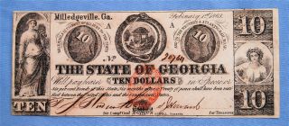 Civil War 1863 State Georgia Ten Dollar Note Crisp Almost Unc.  Snake photo