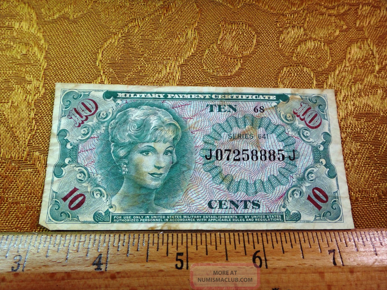 Ten 10 Cents Series 641 Military Payment Certificate J07258885j S h Usa