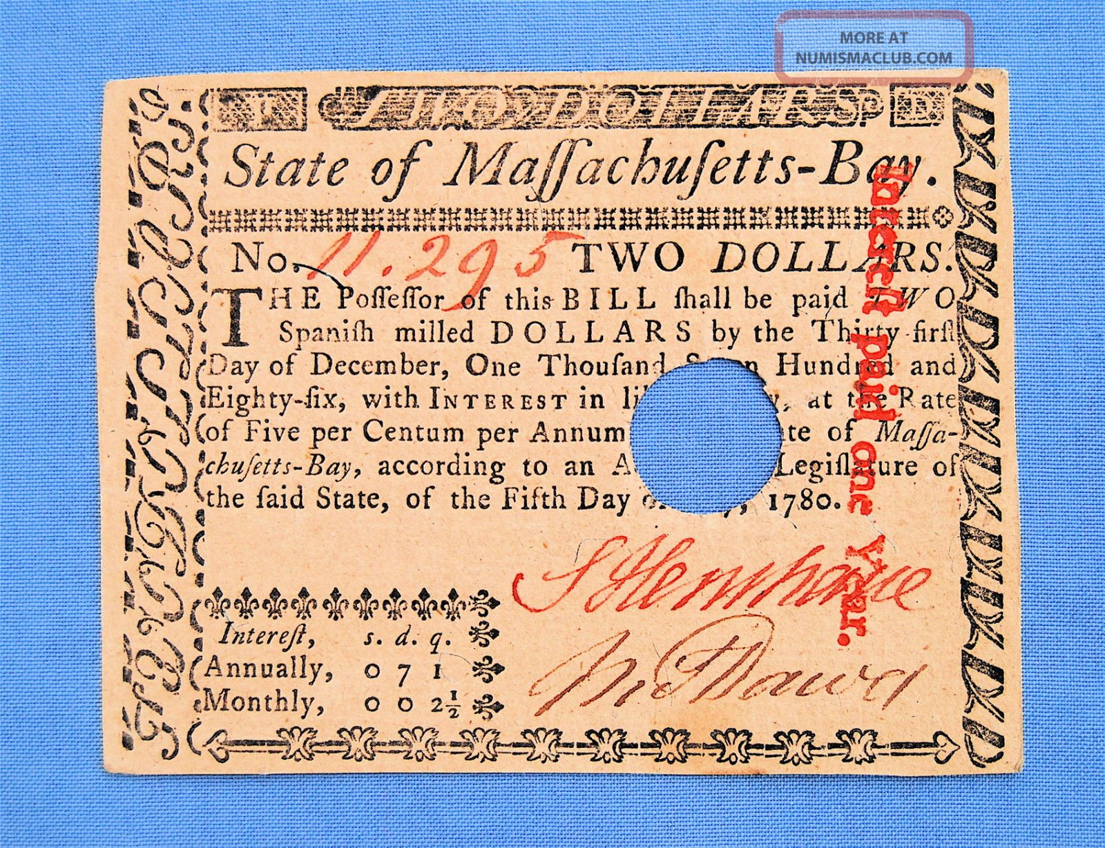 Massachusetts 1780 Colonial Currency