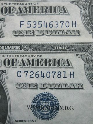 Uncirculated 1935e $1 Silver Certificate (2) Blue Seal Fh Block Ch Us Old Money photo