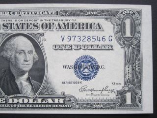 Uncirculated 1935e $1 Silver Certificate Blue Seal V - G Block Old Paper Money photo