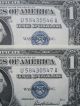 Vintage Uncirculated 1957 $1 Silver Certificate Consecutive Blue Seal Ua Block Small Size Notes photo 1