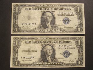Uncirculated 1935e $1 Silver Certificate Consecutive Blue Seal Dollar Bi Block photo