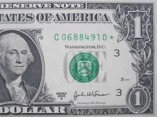 Uncirculated Gem Cu 2003a $1 Star Note Philadelphia Us Note United States photo