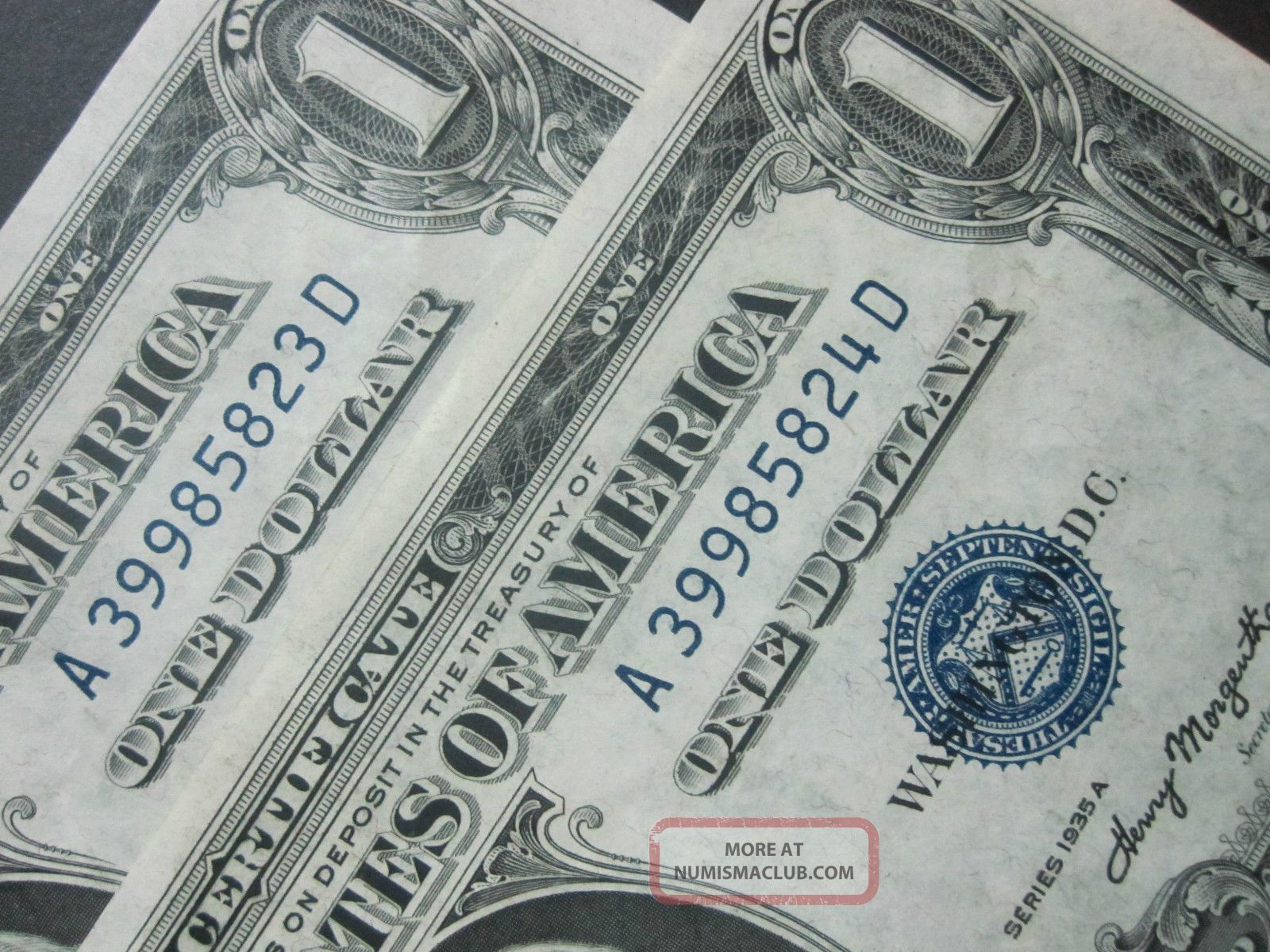 Uncirculated 1935 $1 Silver Certificate Consecutive Ad Block Us Old