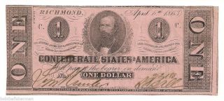 1863 $1 Dollar Bill Confederate Currency Note Civil War Era Paper Money T - 62 Au photo