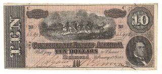 1864 $10 Dollar Bill Confederate Currency Note Civil War Era Paper Money T - 62 photo