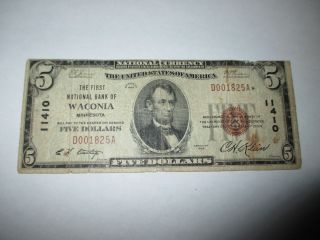 $5 1929 Waconia Minnesota Mn National Currency Bank Note Bill Chart 11410 Rare photo