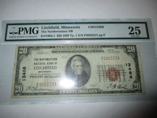 $20 1929 Litchfield Minnesota Mn National Currency Bank Note Bill 13488 Vf photo