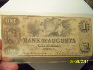 Augusta,  Georgia,  Bank Of Augusta One Dollar Bill,  1840 ' S photo
