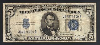 $5 1934a Blue Seal Usa Silver Certificate Julian Morgenthau Depression Era photo